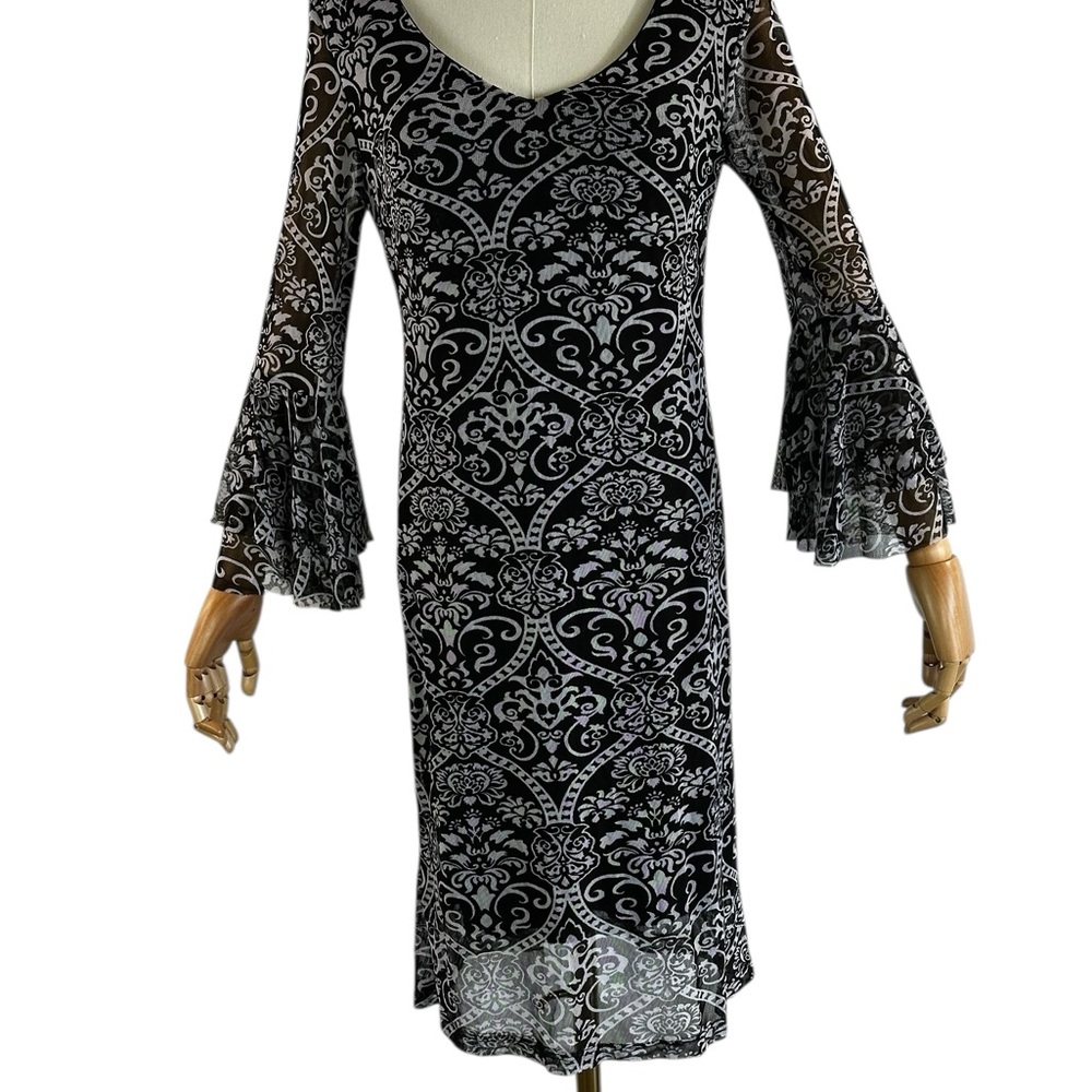 Allison Brittney Gothic Baroque Mesh Bell-Sleeve Midi Dress SZ Small